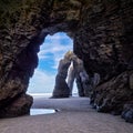 Beautiful stone arches on Playa de las Catedrales, Spai