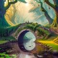 Beautiful stone bridge in mystical forest Royalty Free Stock Photo