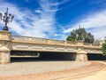 Beautiful stone bridge in turia park Spain with road Royalty Free Stock Photo