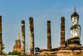 Beautiful stone columns and statues in Luang Prabang Temple in Laos, Asia Royalty Free Stock Photo