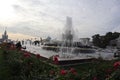 Beautiful stone flower fountain. Exhibition of national economy achievements, pavilions, fountains and a beautiful Park. Royalty Free Stock Photo