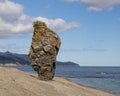 A beautiful stone outlier on the coast of the Sea of Okhotsk. Cape Velikan, island Sakhalin , Russia