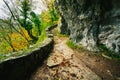 Beautiful stone pathway in the forest. Plitivce, Croatia Royalty Free Stock Photo