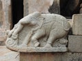 Beautiful stone pillars with god and goddess carving in Veerabhadra Hindu temple located at Lepakshi in the state of Andhra