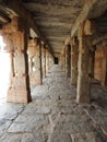 Beautiful stone pillars with god and goddess carving in Veerabhadra Hindu temple located at Lepakshi in the state of Andhra