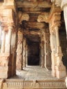 Beautiful stone pillars with god and goddess carving in Veerabhadra Hindu temple located at Lepakshi in the state of Andhra