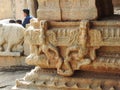 Beautiful stone pillars with god and goddess carving in Veerabhadra Hindu temple located at Lepakshi in the state of Andhra