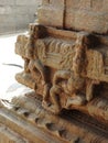 Beautiful stone pillars with god and goddess carving in Veerabhadra Hindu temple located at Lepakshi in the state of Andhra