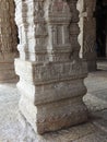 Beautiful stone pillars with god and goddess carving in Veerabhadra Hindu temple located at Lepakshi in the state of Andhra