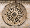 Beautiful stone rose window Cathedral of Acquaviva,