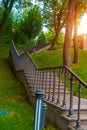 Beautiful stone staircase in the park leading up Royalty Free Stock Photo