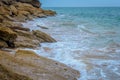 A Beautiful stones with ocean waves at hawksbay beach karachi pakistan