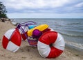 Beautiful stormy sea view, unusual catamaran, nice background