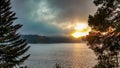 Beautiful Stormy Sunset Over Lake Arrowhead, California Royalty Free Stock Photo