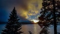 Beautiful Stormy Sunset Over Lake Arrowhead, California Royalty Free Stock Photo