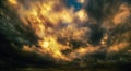 Beautiful stormy sunset sky. Storm clouds covered the sunset. Apocalyptic tragic sky Royalty Free Stock Photo