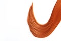 Beautiful strand of straight red hair on white background. Hairdresser service