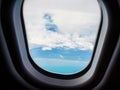 Beautiful Stratocumulus clouds view by looking through an airplane window. Royalty Free Stock Photo