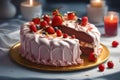 a beautiful strawberry cake in a warm setting generated by Ai