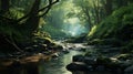 Beautiful stream in the morning forest. - Generative ai
