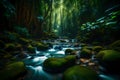 Beautiful stream painting in tropical forest - beautiful natural landscape in the forest