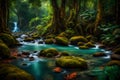 Beautiful stream painting in a tropical forest