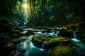 Beautiful stream painting in a tropical jungle - stunning views of the surrounding natural scenery