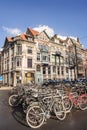 Beautiful street with bicycles in Ghent old town, Gent, Belgium. Royalty Free Stock Photo