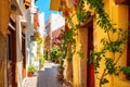 Beautiful street in Chania, Crete island, Greece.