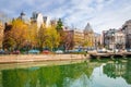 Beautiful street and Dambovita river in Bucharest, Romania Royalty Free Stock Photo