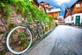 Beautiful street in Hallstatt village in Austrian Alps. Autumn l