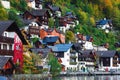 Beautiful street in Hallstatt village in Austrian Alps. Autumn l