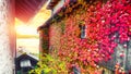 Beautiful street in Hallstatt village in Austrian Alps. Autumn l