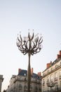 Beautiful street lamp at Place Graslin, Nantes. Buildings around Royalty Free Stock Photo