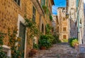 Idyllic alley at rustic old village of Fornalutx on Majorca island, Spain Royalty Free Stock Photo