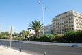 Beautiful street with palm trees and expensive hotels in Crete