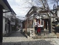 Beautiful street and restaurant Sadrvan in Mostar