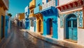 Beautiful street in summer in Hammamet Tunisia