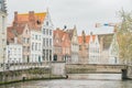 Beautiful street view with bridge and river of the Brugge city Royalty Free Stock Photo