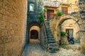 Beautiful street view with rustic houses in Trogir, Dalmatia, Croatia Royalty Free Stock Photo