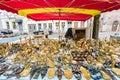 Beautiful street view and street vendors of the Brugge city Royalty Free Stock Photo