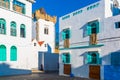 Beautiful street of white ancient medina of the Asilah village, Morocco Royalty Free Stock Photo