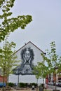 Beautiful streetart, woman figure on a house
