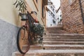 Beautiful streets of Girona old town with ancient buildings and cobblestone stairways, Spain Royalty Free Stock Photo