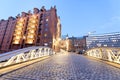 Beautiful streets in Hafencity district at sunset, Hamburg