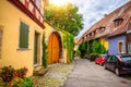 Beautiful streets in Rothenburg ob der Tauber with traditional German houses, Bavaria, Germany