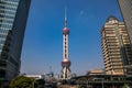 Beautiful streets of Shanghai. High skyscrapers.