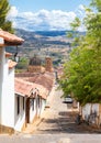 Beautiful streets and view of the church of barichara Santander Royalty Free Stock Photo