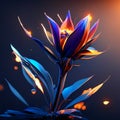 Beautiful Strelitzia flower in neon light. Vector illustration generative AI