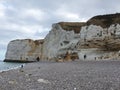 Beautiful striking rock formations carved out of white cliffs in Etretat Royalty Free Stock Photo